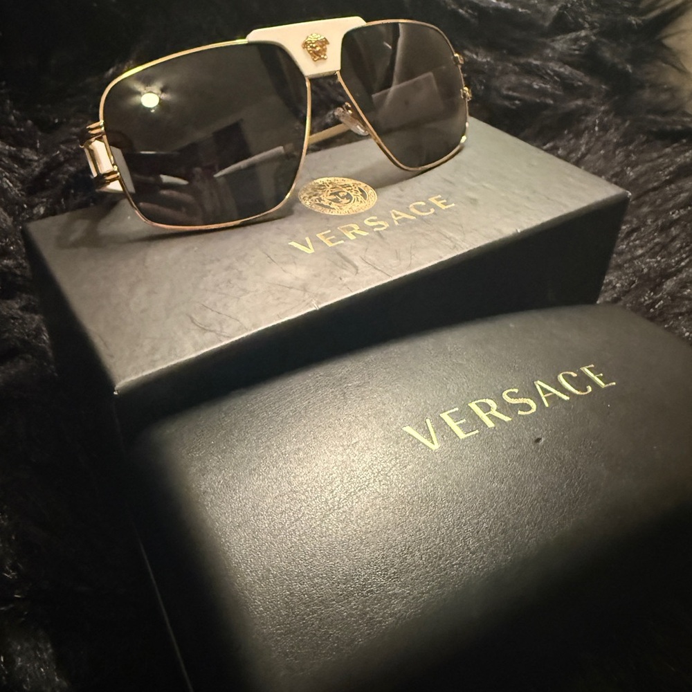 Versace Sunglasses with Gold Frame and Black Lenses